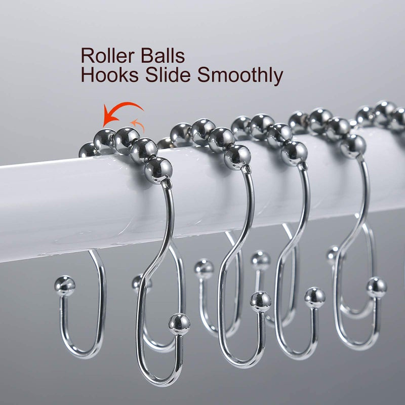 Goowin Shower Curtain Hooks, 12 Pcs Shower Curtain Rings, Stainless Steel Silver Shower Curtain Hooks Rings Rust Proof, Smooth Sliding Anti-Drop Double Shower Hooks for Shower Curtain, Rods (Chrome) - Image 5